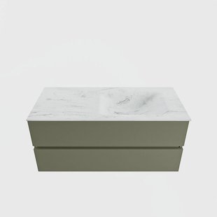 MONDIAZ VICA-DLUX 110cm badmeubel onderkast Army 2 lades. Inbouw wastafel CLOUD rechts 1 kraangat, kleur Opalo.