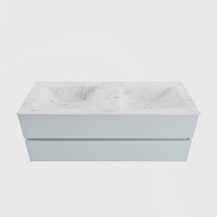 MONDIAZ VICA-DLUX 130cm badmeubel onderkast Clay 2 lades. Inbouw wastafel CLOUD dubbel 2 kraangaten, kleur Opalo.