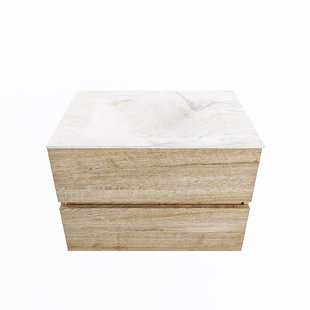 MONDIAZ VICA-DLUX 70cm badmeubel onderkast Washed Oak 2 lades. Inbouw wastafel CLOUD midden 1 kraangat, kleur Ostra.