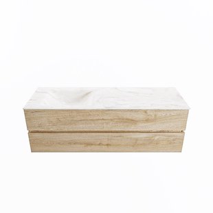 MONDIAZ VICA-DLUX 150cm badmeubel onderkast Washed Oak 2 lades. Inbouw wastafel CLOUD links zonder kraangat, kleur Ostra.
