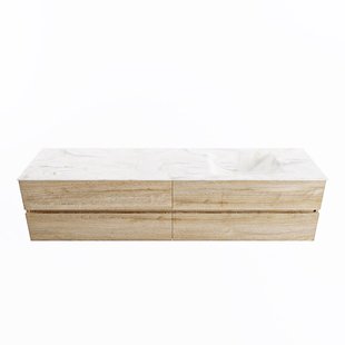 MONDIAZ VICA-DLUX 200cm badmeubel onderkast Washed Oak 4 lades. Inbouw wastafel CLOUD rechts zonder kraangat, kleur Ostra.