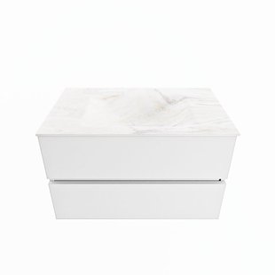 MONDIAZ VICA-DLUX 80cm badmeubel onderkast Talc 2 lades. Inbouw wastafel CLOUD midden 1 kraangat, kleur Ostra.