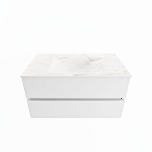 MONDIAZ VICA-DLUX 90cm badmeubel onderkast Talc 2 lades. Inbouw wastafel CLOUD midden zonder kraangat, kleur Ostra.