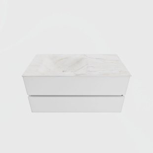 MONDIAZ VICA-DLUX 100cm badmeubel onderkast Talc 2 lades. Inbouw wastafel CLOUD links zonder kraangat, kleur Ostra.