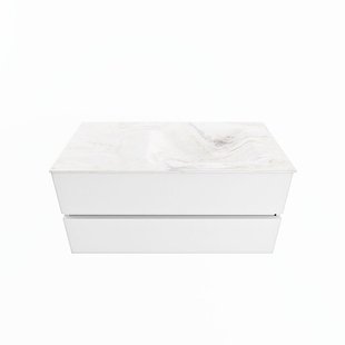 MONDIAZ VICA-DLUX 100cm badmeubel onderkast Talc 2 lades. Inbouw wastafel CLOUD rechts zonder kraangat, kleur Ostra.