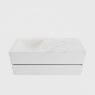 MONDIAZ VICA-DLUX 120cm badmeubel onderkast Talc 2 lades. Inbouw wastafel CLOUD links zonder kraangat, kleur Ostra.