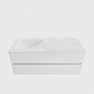 MONDIAZ VICA-DLUX 120cm badmeubel onderkast Talc 2 lades. Inbouw wastafel CLOUD links 1 kraangat, kleur Ostra.