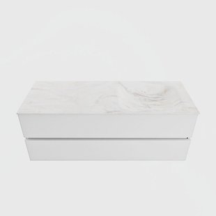 MONDIAZ VICA-DLUX 130cm badmeubel onderkast Talc 2 lades. Inbouw wastafel CLOUD rechts zonder kraangat, kleur Ostra.