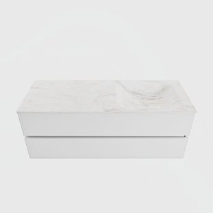 MONDIAZ VICA-DLUX 130cm badmeubel onderkast Talc 2 lades. Inbouw wastafel CLOUD rechts 1 kraangat, kleur Ostra.