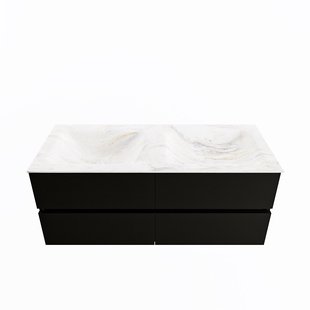 MONDIAZ VICA-DLUX 120cm badmeubel onderkast Urban 4 lades. Inbouw wastafel CLOUD dubbel zonder kraangat, kleur Ostra.