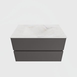 MONDIAZ VICA-DLUX 80cm badmeubel onderkast Dark grey 2 lades. Inbouw wastafel CLOUD midden zonder kraangat, kleur Ostra.