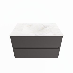 MONDIAZ VICA-DLUX 80cm badmeubel onderkast Dark grey 2 lades. Inbouw wastafel CLOUD midden 1 kraangat, kleur Ostra.