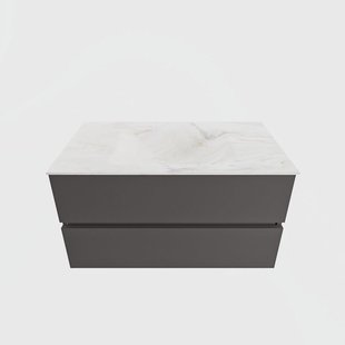 MONDIAZ VICA-DLUX 90cm badmeubel onderkast Dark grey 2 lades. Inbouw wastafel CLOUD midden zonder kraangat, kleur Ostra.