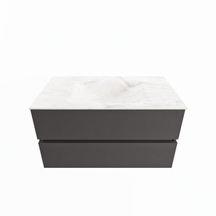 MONDIAZ VICA-DLUX 90cm badmeubel onderkast Dark grey 2 lades. Inbouw wastafel CLOUD midden 1 kraangat, kleur Ostra.