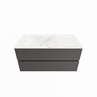 MONDIAZ VICA-DLUX 100cm badmeubel onderkast Dark grey 2 lades. Inbouw wastafel CLOUD links 1 kraangat, kleur Ostra.