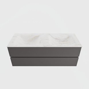 MONDIAZ VICA-DLUX 130cm badmeubel onderkast Dark grey 2 lades. Inbouw wastafel CLOUD dubbel 2 kraangaten, kleur Ostra. MONDIAZ VICA-DLUX 130cm badmeubel onderkast Dark grey 2 lades. Inbouw wastafel CLOUD dubbel 2 kraangaten, kleur Ostra.