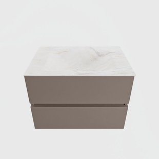 MONDIAZ VICA-DLUX 70cm badmeubel onderkast Smoke 2 lades. Inbouw wastafel CLOUD midden 1 kraangat, kleur Ostra.