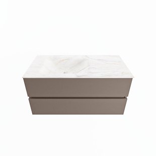 MONDIAZ VICA-DLUX 100cm badmeubel onderkast Smoke 2 lades. Inbouw wastafel CLOUD links zonder kraangat, kleur Ostra.