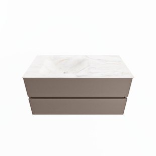 MONDIAZ VICA-DLUX 100cm badmeubel onderkast Smoke 2 lades. Inbouw wastafel CLOUD links 1 kraangat, kleur Ostra.