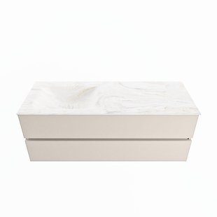 MONDIAZ VICA-DLUX 130cm badmeubel onderkast Linen 2 lades. Inbouw wastafel CLOUD links 1 kraangat, kleur Ostra.