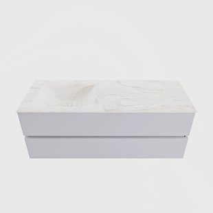 MONDIAZ VICA-DLUX 130cm badmeubel onderkast Cale 2 lades. Inbouw wastafel CLOUD links zonder kraangat, kleur Ostra.