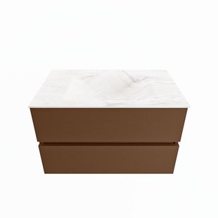 MONDIAZ VICA-DLUX 80cm badmeubel onderkast Rust 2 lades. Inbouw wastafel CLOUD midden zonder kraangat, kleur Ostra.