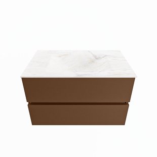 MONDIAZ VICA-DLUX 80cm badmeubel onderkast Rust 2 lades. Inbouw wastafel CLOUD midden 1 kraangat, kleur Ostra.