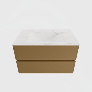 MONDIAZ VICA-DLUX 80cm badmeubel onderkast Oro 2 lades. Inbouw wastafel CLOUD midden zonder kraangat, kleur Ostra.