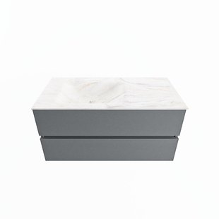 MONDIAZ VICA-DLUX 100cm badmeubel onderkast Plata 2 lades. Inbouw wastafel CLOUD links zonder kraangat, kleur Ostra.