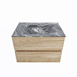 MONDIAZ VICA-DLUX 70cm badmeubel onderkast Washed Oak 2 lades. Inbouw wastafel CLOUD midden 1 kraangat, kleur Lava.