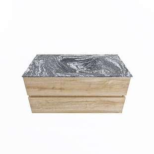 MONDIAZ VICA-DLUX 100cm badmeubel onderkast Washed Oak 2 lades. Inbouw wastafel CLOUD midden zonder kraangat, kleur Lava.