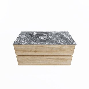 MONDIAZ VICA-DLUX 100cm badmeubel onderkast Washed Oak 2 lades. Inbouw wastafel CLOUD links zonder kraangat, kleur Lava.