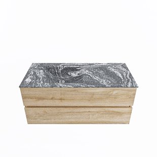 MONDIAZ VICA-DLUX 110cm badmeubel onderkast Washed Oak 2 lades. Inbouw wastafel CLOUD links 1 kraangat, kleur Lava.