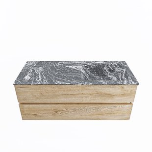 MONDIAZ VICA-DLUX 120cm badmeubel onderkast Washed Oak 2 lades. Inbouw wastafel CLOUD rechts zonder kraangat, kleur Lava.