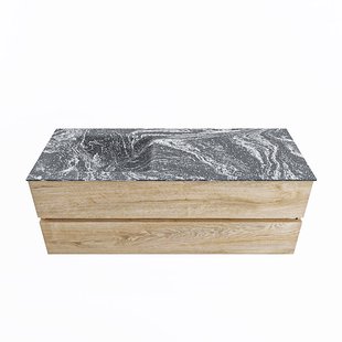 MONDIAZ VICA-DLUX 130cm badmeubel onderkast Washed Oak 2 lades. Inbouw wastafel CLOUD links 1 kraangat, kleur Lava.