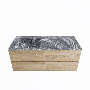 MONDIAZ VICA-DLUX 120cm badmeubel onderkast Washed Oak 4 lades. Inbouw wastafel CLOUD links 1 kraangat, kleur Lava.