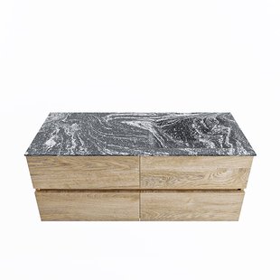 MONDIAZ VICA-DLUX 120cm badmeubel onderkast Washed Oak 4 lades. Inbouw wastafel CLOUD rechts 1 kraangat, kleur Lava.