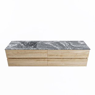 MONDIAZ VICA-DLUX 200cm badmeubel onderkast Washed Oak 4 lades. Inbouw wastafel CLOUD links zonder kraangat, kleur Lava.