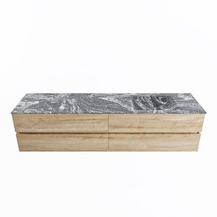 MONDIAZ VICA-DLUX 200cm badmeubel onderkast Washed Oak 4 lades. Inbouw wastafel CLOUD rechts zonder kraangat, kleur Lava.