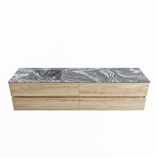 MONDIAZ VICA-DLUX 200cm badmeubel onderkast Washed Oak 4 lades. Inbouw wastafel CLOUD links 1 kraangat, kleur Lava.