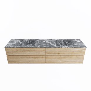 MONDIAZ VICA-DLUX 200cm badmeubel onderkast Washed Oak 4 lades. Inbouw wastafel CLOUD dubbel 2 kraangaten, kleur Lava.