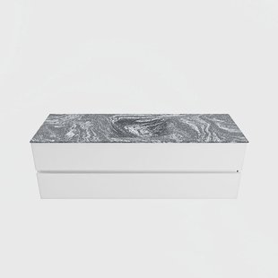 MONDIAZ VICA-DLUX 150cm badmeubel onderkast Talc 2 lades. Inbouw wastafel CLOUD midden zonder kraangat, kleur Lava.