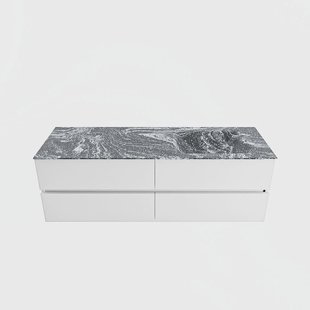 MONDIAZ VICA-DLUX 150cm badmeubel onderkast Talc 4 lades. Inbouw wastafel CLOUD rechts zonder kraangat, kleur Lava.