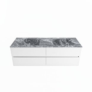 MONDIAZ VICA-DLUX 150cm badmeubel onderkast Talc 4 lades. Inbouw wastafel CLOUD dubbel zonder kraangat, kleur Lava.