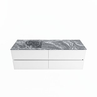 MONDIAZ VICA-DLUX 150cm badmeubel onderkast Talc 4 lades. Inbouw wastafel CLOUD links 1 kraangat, kleur Lava.