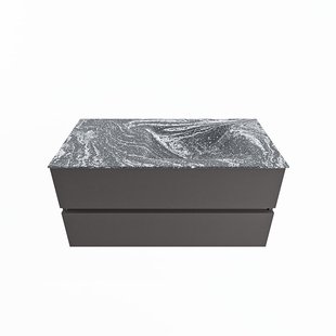 MONDIAZ VICA-DLUX 100cm badmeubel onderkast Dark grey 2 lades. Inbouw wastafel CLOUD rechts zonder kraangat, kleur Lava.