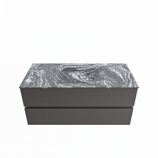 MONDIAZ VICA-DLUX 110cm badmeubel onderkast Dark grey 2 lades. Inbouw wastafel CLOUD midden 1 kraangat, kleur Lava.