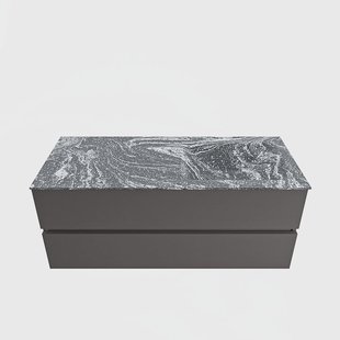 MONDIAZ VICA-DLUX 120cm badmeubel onderkast Dark grey 2 lades. Inbouw wastafel CLOUD rechts 1 kraangat, kleur Lava.