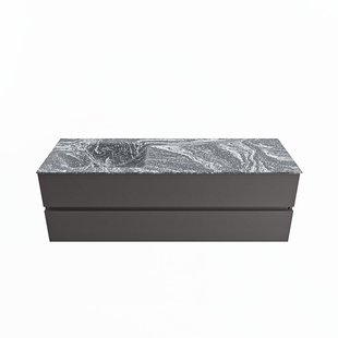 MONDIAZ VICA-DLUX 150cm badmeubel onderkast Dark grey 2 lades. Inbouw wastafel CLOUD links zonder kraangat, kleur Lava.