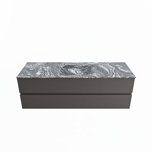 MONDIAZ VICA-DLUX 150cm badmeubel onderkast Dark grey 2 lades. Inbouw wastafel CLOUD midden 1 kraangat, kleur Lava.